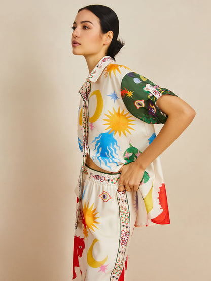 Günlük Shift Keten Karışımı Stil Baskılı Pantolon Takımı