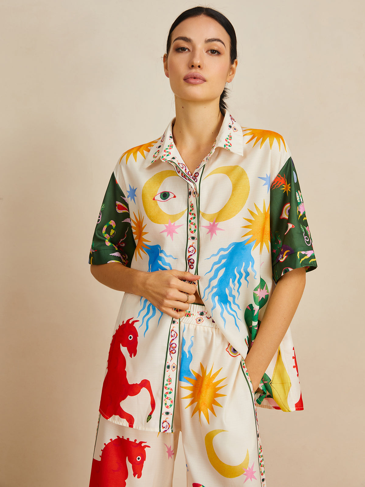 Günlük Shift Keten Karışımı Stil Baskılı Pantolon Takımı