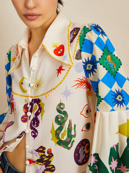 Her Yerde Baskılı Uzun Kollu Gömlek