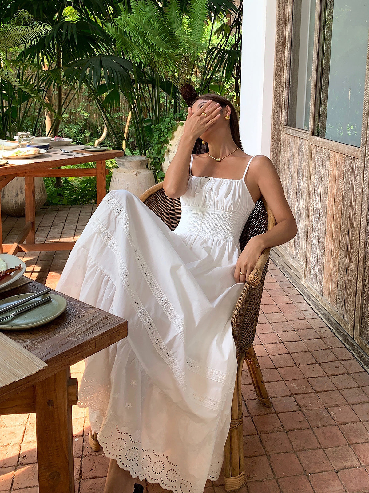 Nakışlı Shift Büzgülü Uzun Elbise