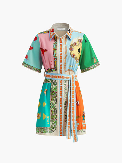 Baskılı Kemerli Polo Elbise