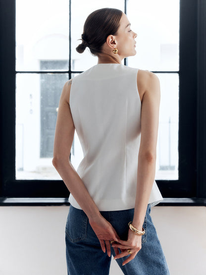 Pamuk & Keten Metal Düğmeli Düz Yelek