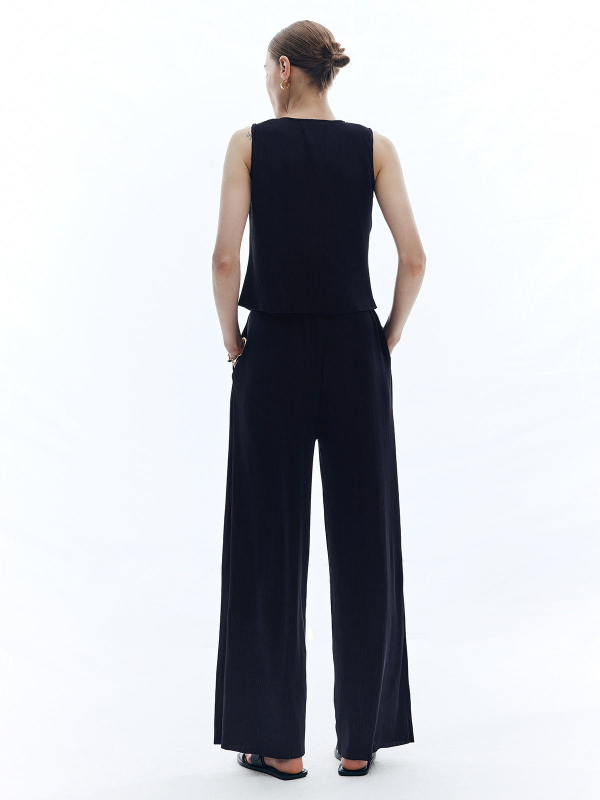 Saten Düz V Yaka Pantolon Takımı