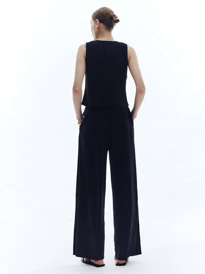 Saten Düz V Yaka Pantolon Takımı