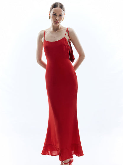 Sırtı Açık Kolsuz Düz Uzun Elbise