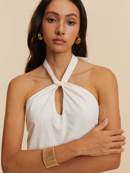 Pamuk Ve Keten Sırtı Açık Askılı Elbise