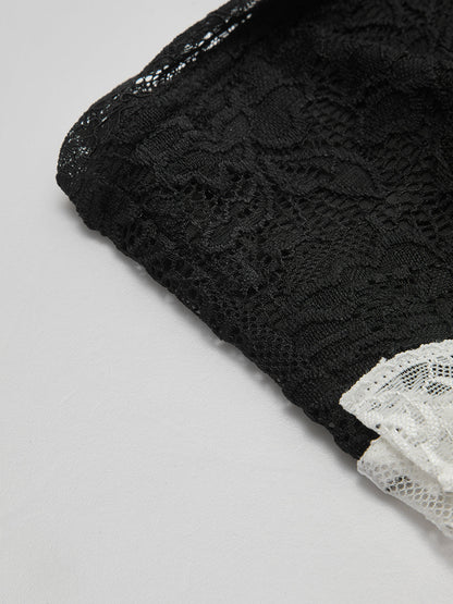 Renk Bloklu Dantel Askılı Üst