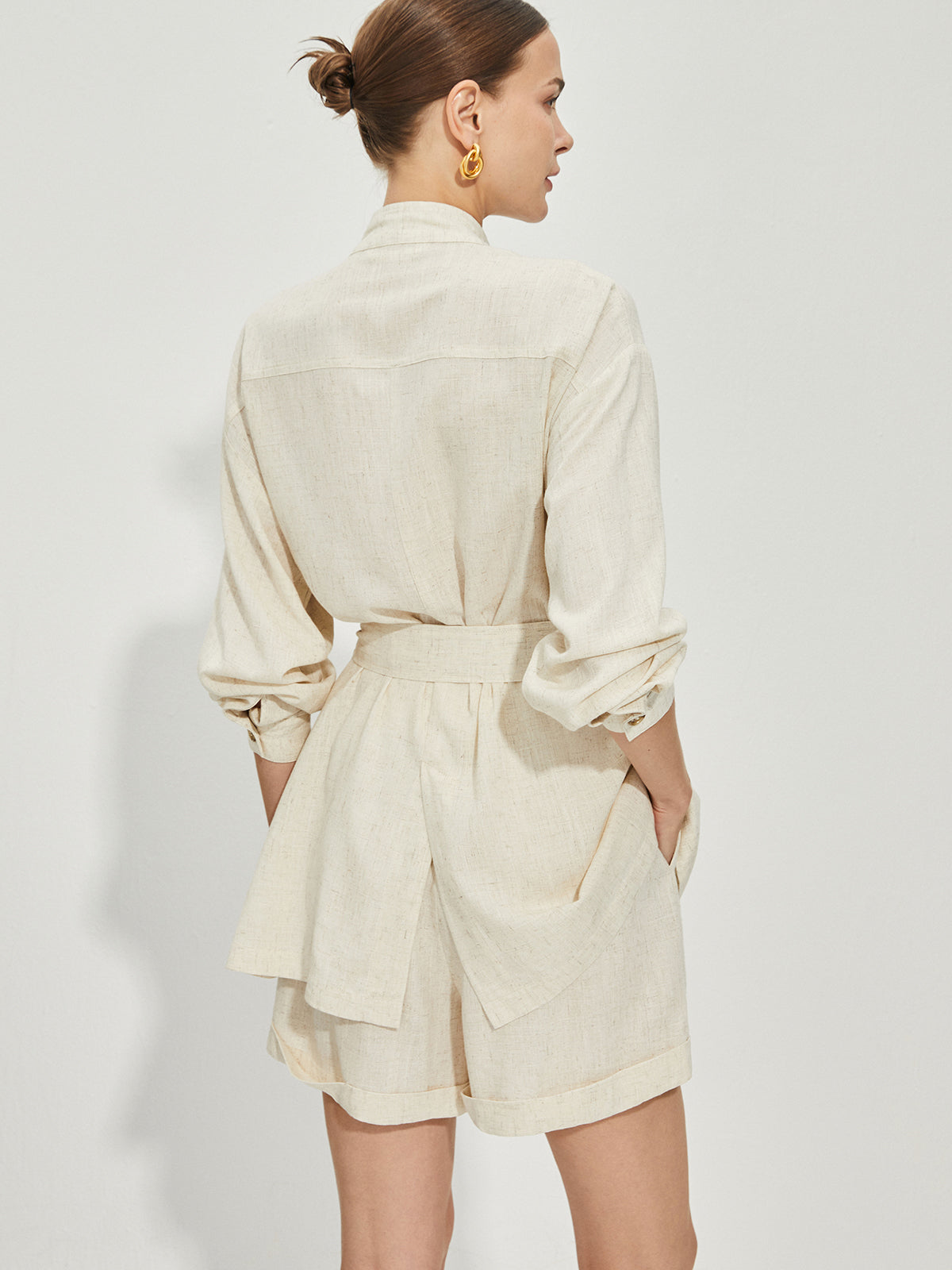 Günlük Pamuklu Ve Keten Şort Takımı Kemerli