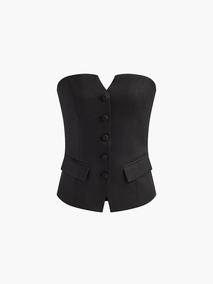 Düz Omuz Açık Bölünmüş Etek Takımı