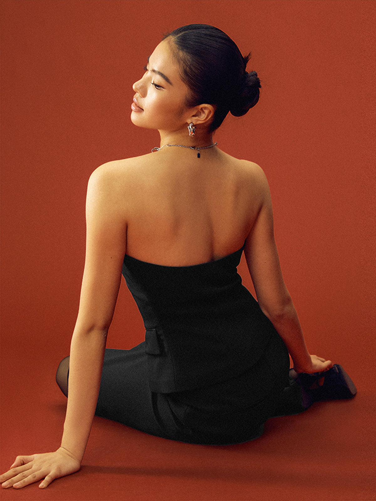 Düz Omuz Açık Bölünmüş Etek Takımı