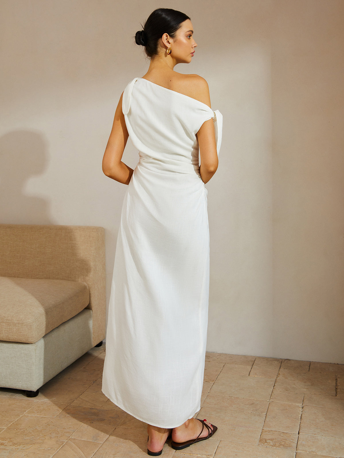 Pamuk Ve Keten Düğümlü Askılı Uzun Elbise