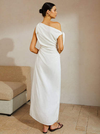 Pamuk Ve Keten Düğümlü Askılı Uzun Elbise