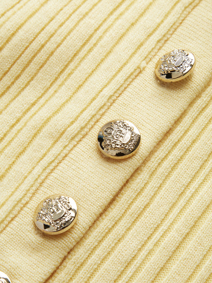 Metal Düğmeli Slim Fit Yaka Örme Kısa Elbise