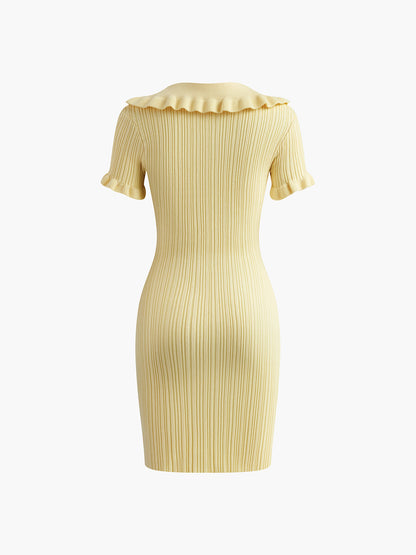 Metal Düğmeli Slim Fit Yaka Örme Kısa Elbise