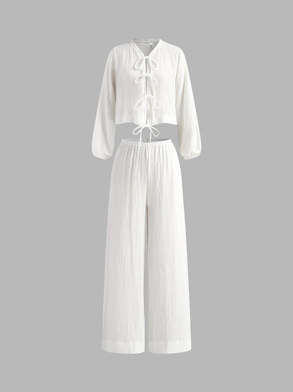 Pamuklu Ön Bağcıklı Pantolon Takımı