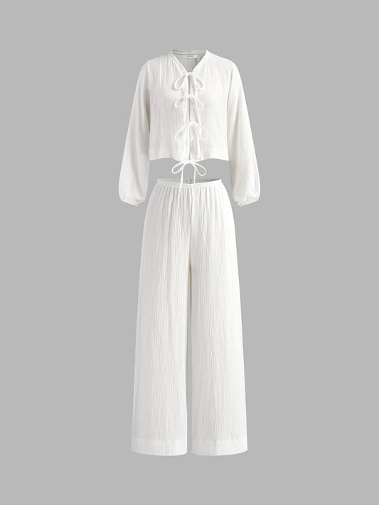 Pamuklu Ön Bağcıklı Pantolon Takımı