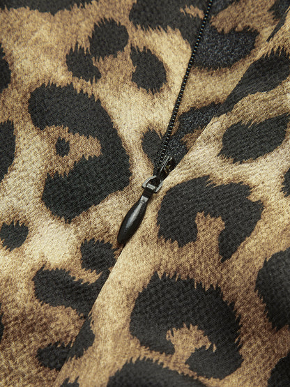 Leopar Desenli Askılı Kısa Elbise