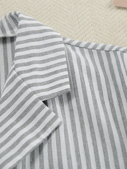 Pinstripe Yaka Uzun Kollu Pantolon Takımı