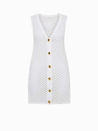 Kesik Düğmeli V Yaka Kazak Elbise