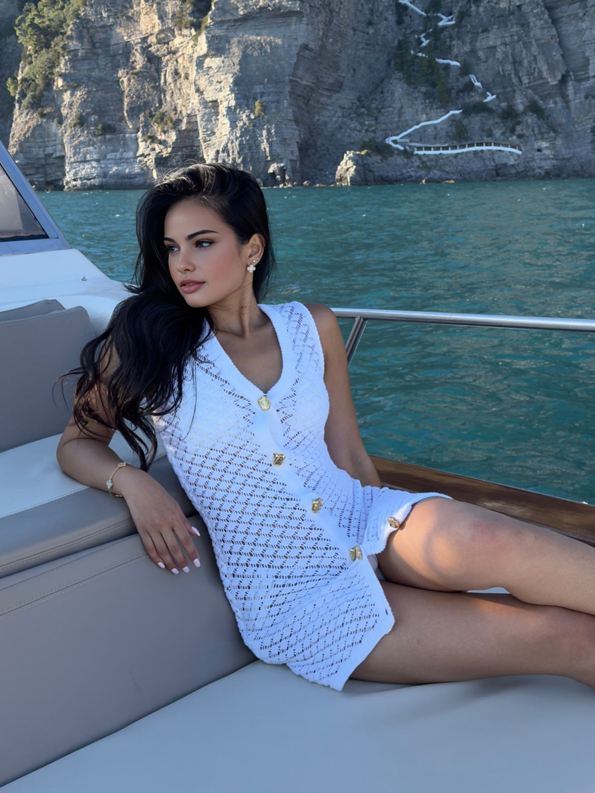 Kesik Düğmeli V Yaka Kazak Elbise