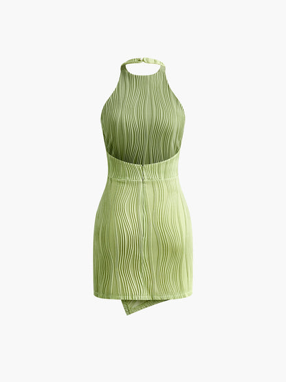 Halter Doku Sırtı Açık Kısa Elbise