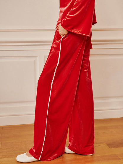 Kadife Bağcıklı Drapeli Pantolon Takımı