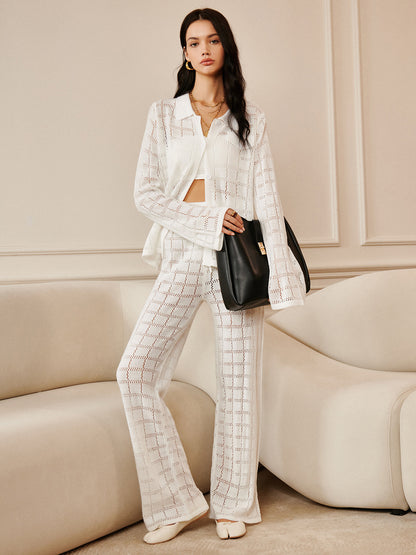 Hollow Plaid Bağcıklı Pantolon Takımı