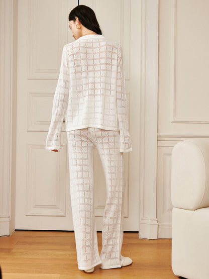 Hollow Plaid Bağcıklı Pantolon Takımı