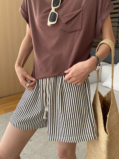 Pinstripe Bağcıklı Çok Yönlü Şort