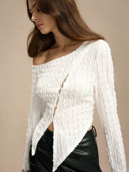 Soğuk Omuz Kesimli Plisse Tişört