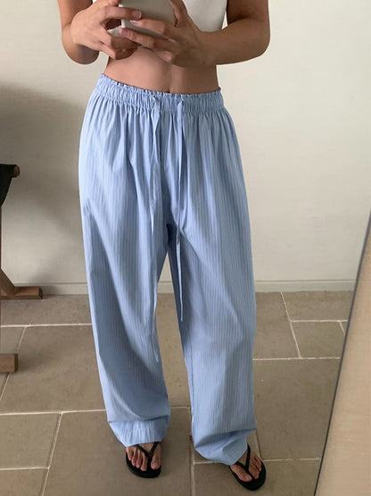 Pinstripe Bağcıklı Geniş Paça Pantolon