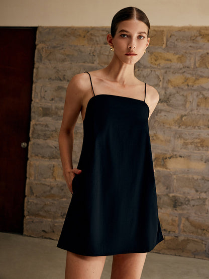 Saf Pamuklu Düz Askılı Elbise