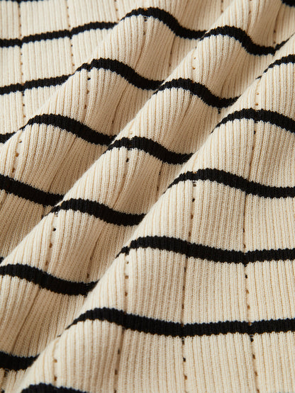 Ruffle Çizgili Kazak Askılı Elbise