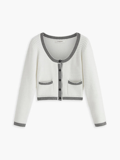 Kontrast Trim Düğmeli Hırka