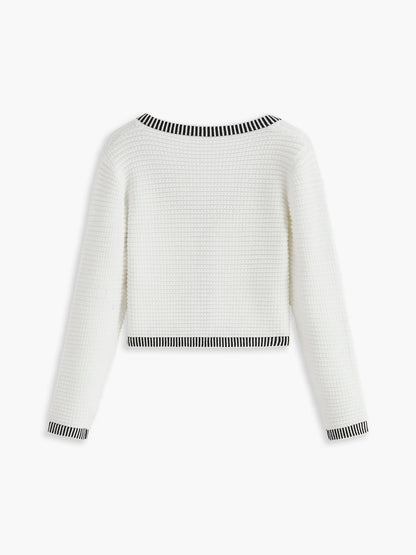 Kontrast Trim Düğmeli Hırka