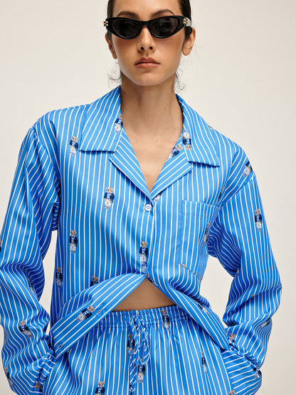 Pinstripe Yaka Baskılı Pantolon Takımı