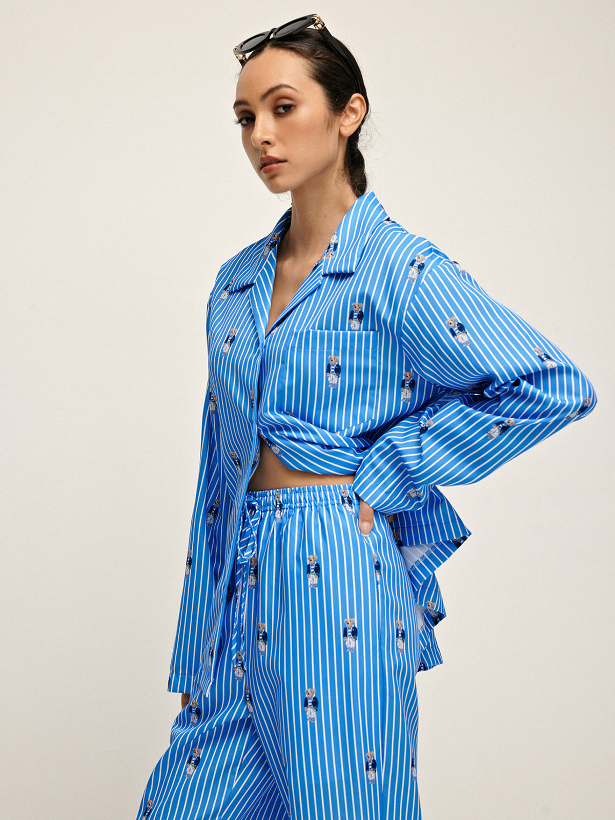 Pinstripe Yaka Baskılı Pantolon Takımı