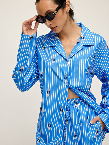 Pinstripe Yaka Baskılı Pantolon Takımı