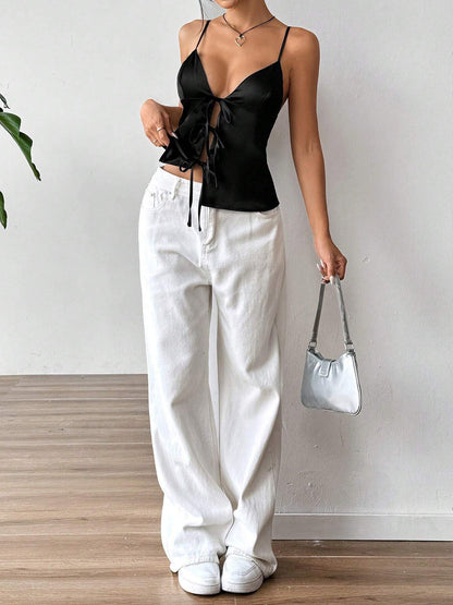 Önü Bağlamalı Saten Askılı Üst