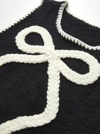 Kontrast Trim Fiyonklu Kazak Yelek