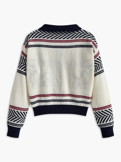 Kontrast Desen Fermuarlı Kısa Hırka