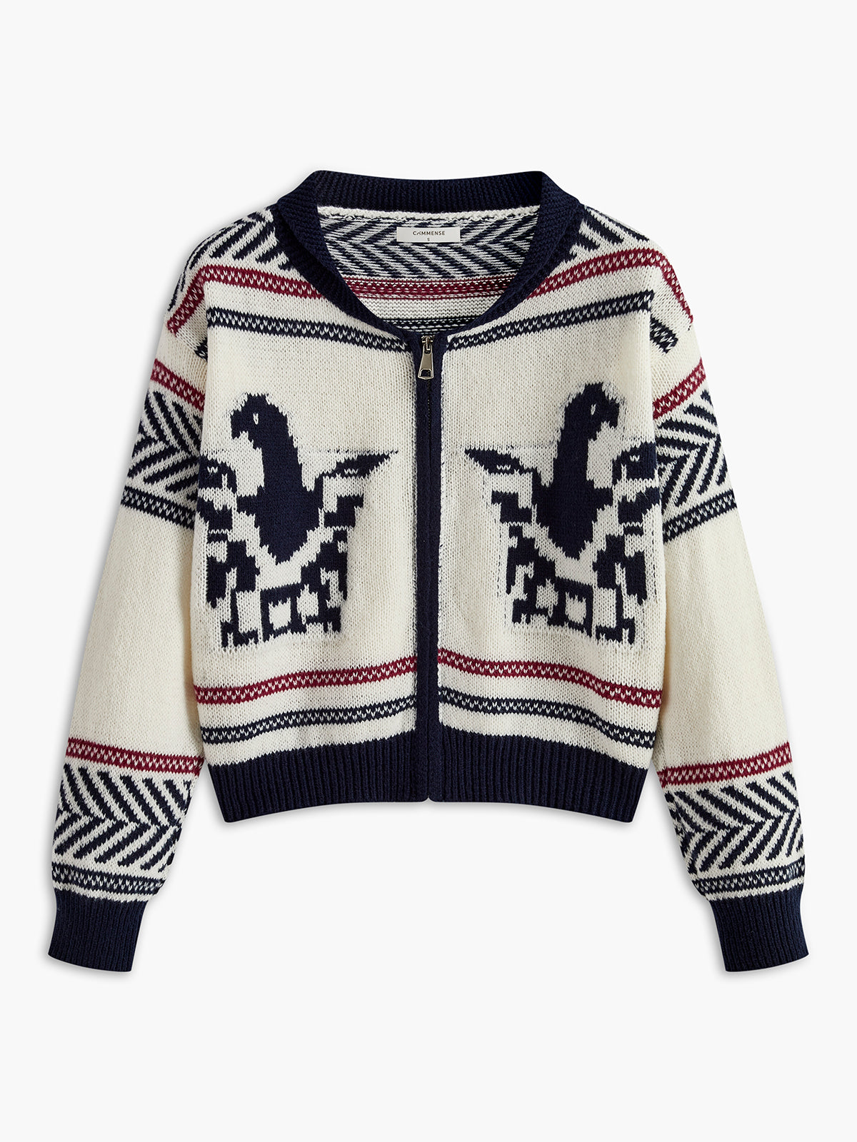 Kontrast Desen Fermuarlı Kısa Hırka