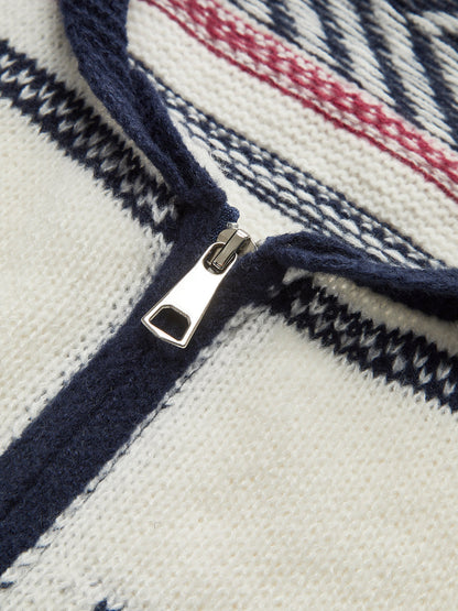 Kontrast Desen Fermuarlı Kısa Hırka