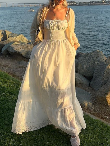 Nakışlı Shift Büzgülü Uzun Elbise