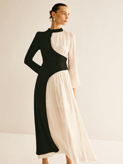 Renk Bloklu Bağcıklı Elbise