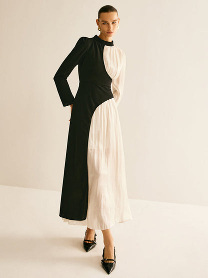 Renk Bloklu Bağcıklı Elbise