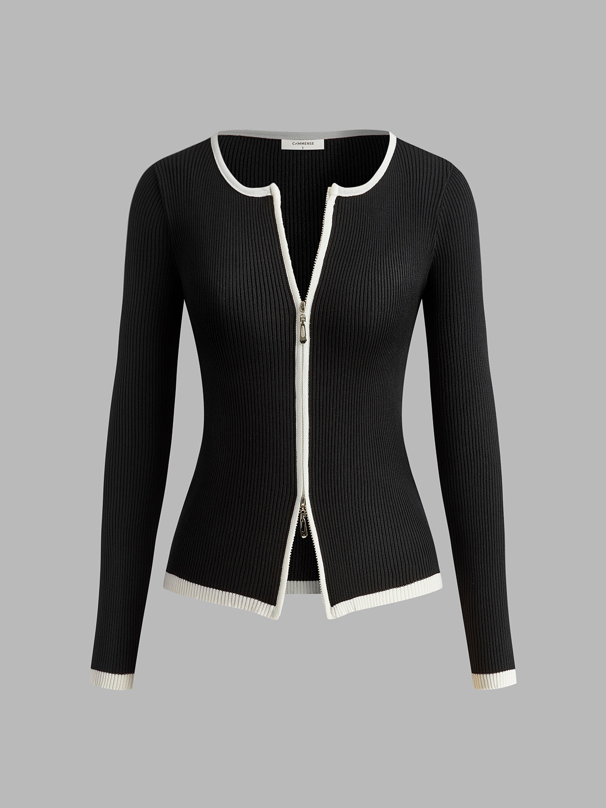 Kontrast Trim Çift Fermuarlı Örgü Üst