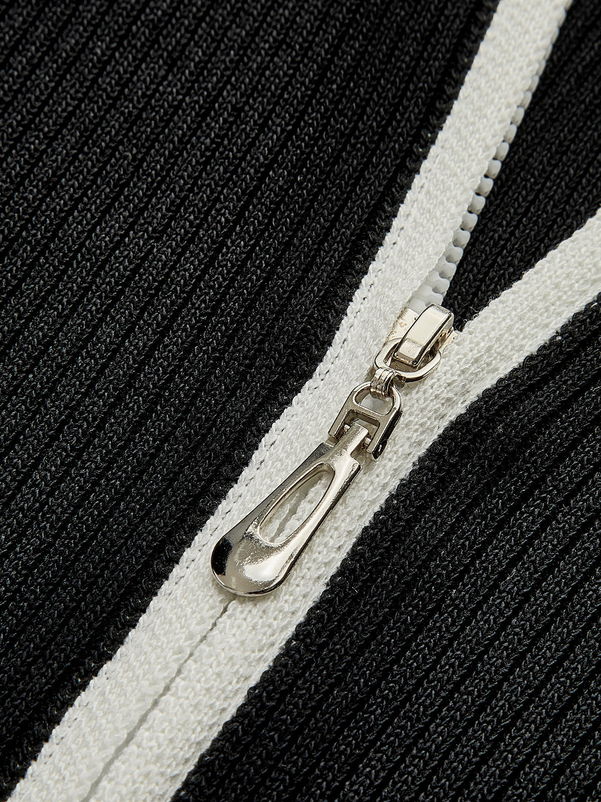 Kontrast Trim Çift Fermuarlı Örgü Üst