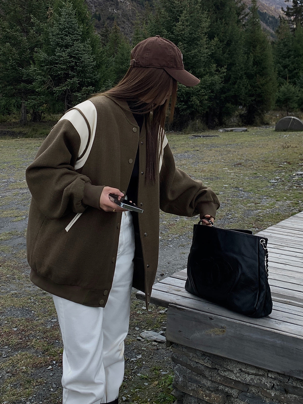 Stand Yaka Kontrast Trim Cepli Ceket