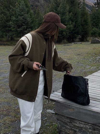 Stand Yaka Kontrast Trim Cepli Ceket